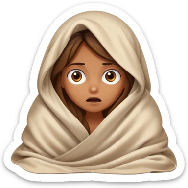 a tanned girl with brown long hair hid under the blanket in bed in fear sticker