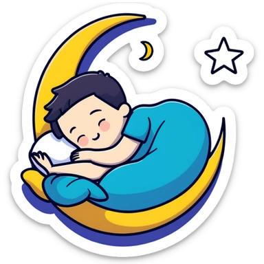 boy sleeping with ZZZ symbols floating above him with stars and crescent moon sticker
