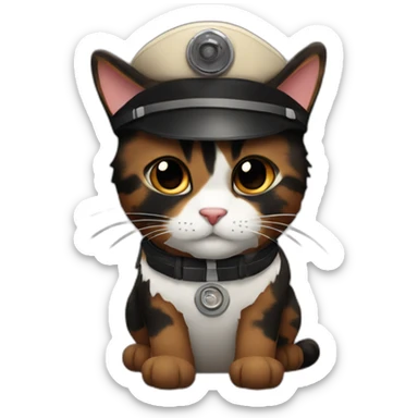 full brown and black calico cat dressed as a pilot sticker