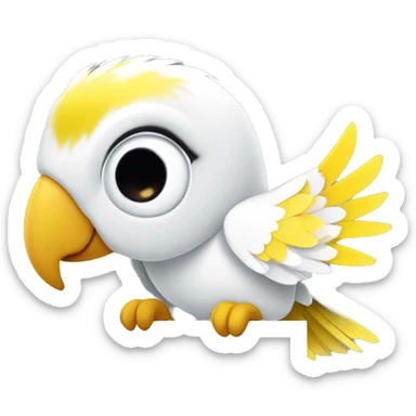 white and yellow parrot  holding a sign with the black inscription i love you sticker