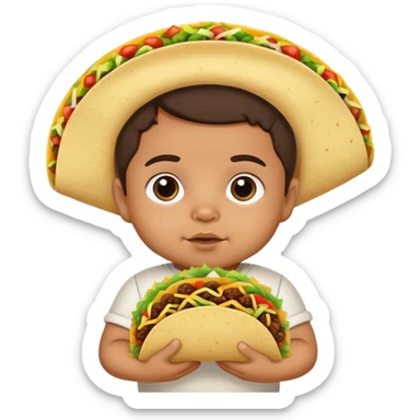 Hispanic baby boy with a taco ￼ sticker