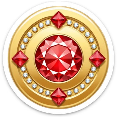 Make a round badge for a paid subscription out of gold with red diamonds and the number level 4. sticker