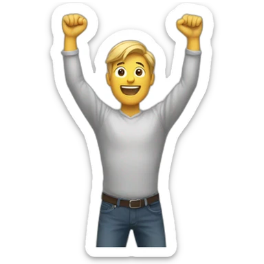 excited man with arms raised above head sticker