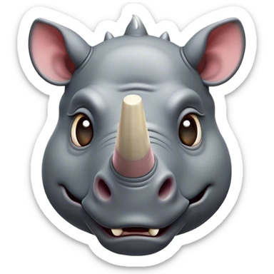Cinematic Comical Rhinoceros Portrait Emoji, Head tilted dramatically with an exaggeratedly amused expression, featuring a striking, glossy slate-gray hide with a boldly textured horn, wide, expressive eyes filled with playful disbelief, Simplified yet hilariously expressive features, highly detailed, glowing with a slightly sassy glow, high shine, dramatic yet playful, stylized with an air of cheeky wild mischief, bright and endearing, soft glowing outline, capturing the essence of a spirited and over-the-top rhinoceros, so meme-worthy it feels like it could charge its way into internet fame instantly! sticker