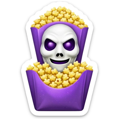 Glitter purple and yellow popcorn with ghostface mask in packaging sticker