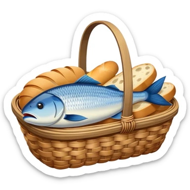 2 fish and 5 loaves in a basket sticker