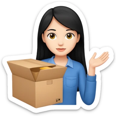 long black haired woman holding cardboard box sticker