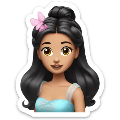 Attractive Barbie perfect face tan fairy princess short black hair half up half down with space buns on top sticker