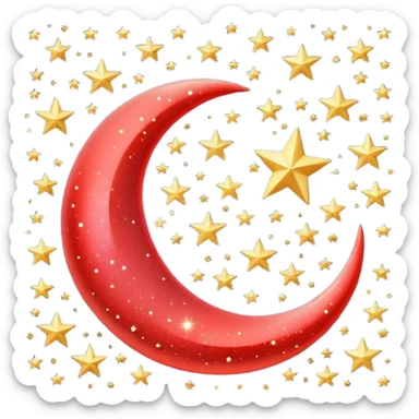 Beautiful sparkly glittery shiny pretty red crescent and stars scenery sticker