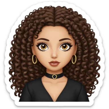 Fair Saudi beauty, pretty bratz baddie, black eyeliner, curly long hair sticker