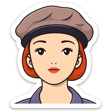 Parisian woman wearing a beret hat sticker