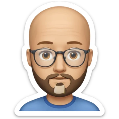 Quiero un emoji de un hombre pelado, con lentes y barba, pero que se vea joven sticker