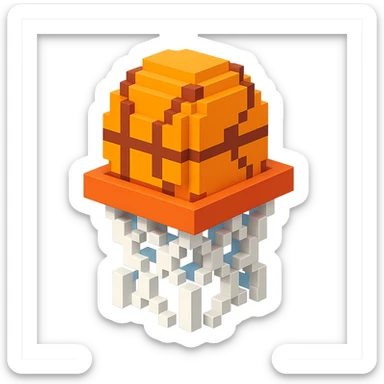 Voxel-style basketball in a net, variation 6 sticker
