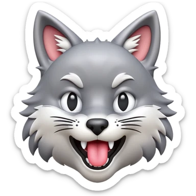 3D-style gray wolf or cat-like character emoji, silly tongue-out goofy reaction, clean and glossy, inspired by TenSquared logo sticker