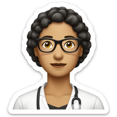 Terapeuta holistica, mujer muy madura con lentes y cabello negro hasta los hombros sticker