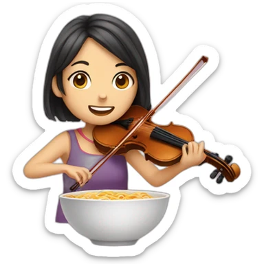 girl playing violin and eating ramen sticker