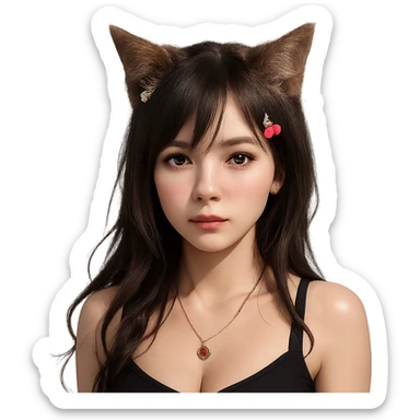 Add realistic cat ears to the anime girl in a photorealistic style. Keep the background transparent if possible. sticker