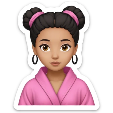 lightskin girl with black bun in pink robe sticker