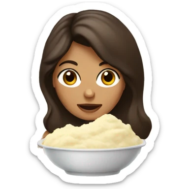 Brunette with brown eyes eating mashed potatoes sticker
