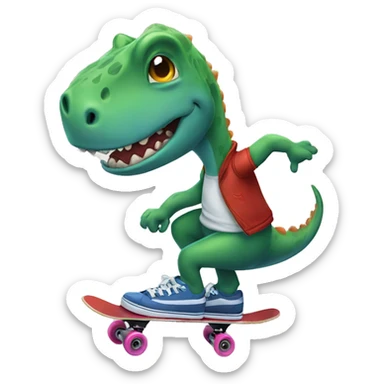 a dinasour riding a skate  sticker