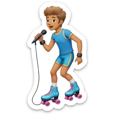 Guy singing in microphone while wearing roller skates  sticker