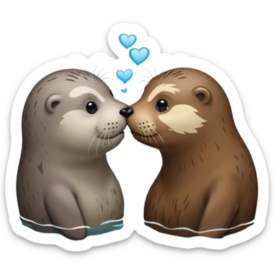 Grey seal and brown otter kissing each other  sticker
