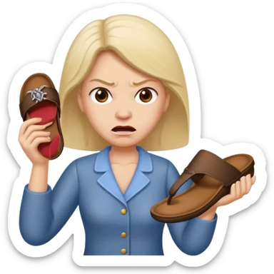 Angry mom holding a slippers sticker