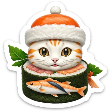 happy cat wearing a hat made out of sushi sticker
