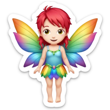 fairy with red hair, rainbow wings, happy, chibi full body sticker