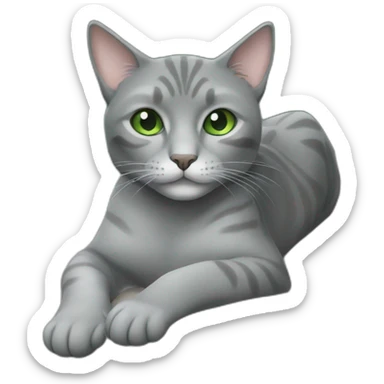 lying down cat gray with green/gray eyes sticker