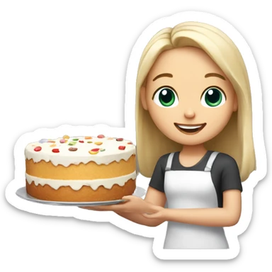 happy white girl holding food cake  sticker