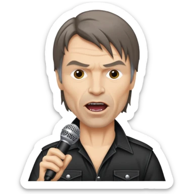 bruce dickinson, metal musician, singing with mirophone sticker