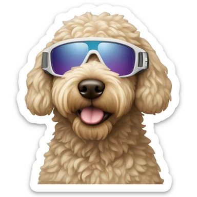 labradoodle blonde wearing ski clothes and Oakley sunglasses  sticker