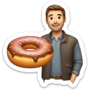 Man looking through doughnut hole, doughnut in hand. sticker