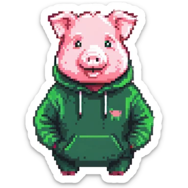 pig with a beard wearing a green sweatshirt sticker