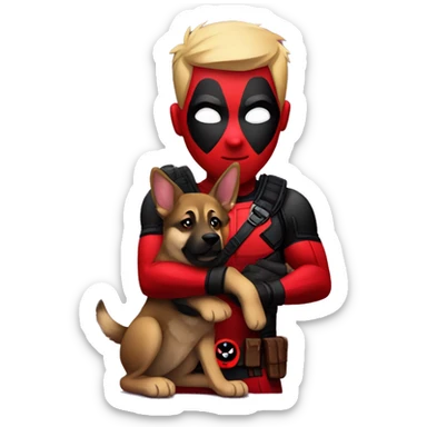 Deadpool holding German shepherd puppy sticker