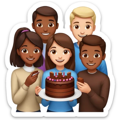 Two girls and two guys eating a chocolate cake  sticker