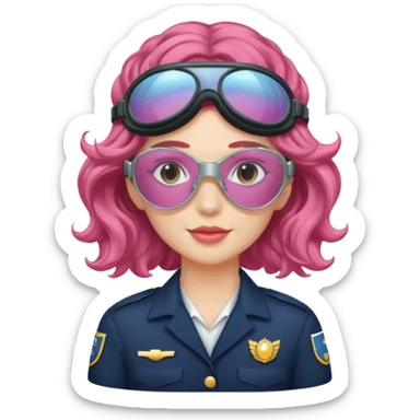 Flight Officer Lila – wavy rose-hair pilot with mirrored goggles sticker