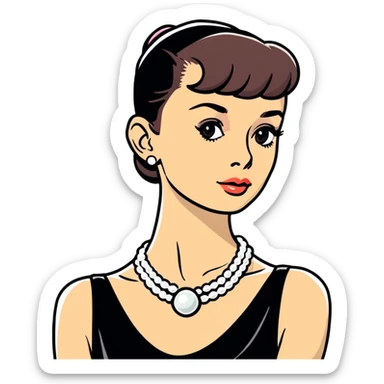 Audrey Hepburn glamorous portrait with iconic black dress and pearl necklace sticker