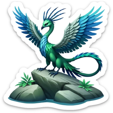 Ikran mountain banshee from Avatar The Way of Water, perched on a rock, wings folded, blue and green colors sticker