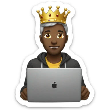black man behind laptop wearing a crown sticker