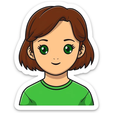 girl with brown hair green eyes and freckles sticker