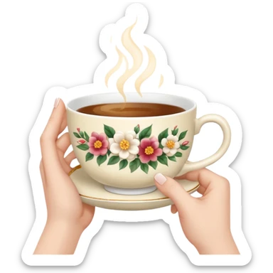 hands gently holding a teacup sticker