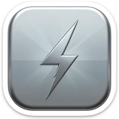A lightning bolt emoji made of polished silver chrome, sharp yet rounded edges, glossy metallic surface, soft reflections, minimal futuristic design, iOS emoji style, centered, clean white background sticker
