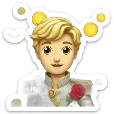 Little prince with red rose on the moon sticker