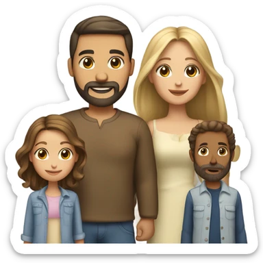 Puerto rican beard short brown hair  with blond long hair woman and brown long hair girl Family  sticker
