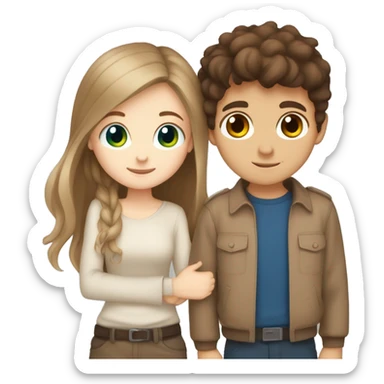 white girl with blue eyes and brown hair hugging tan boy with brown hair and brown eyes cute sticker