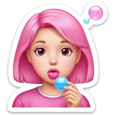 girl blowing bubble gum sticker