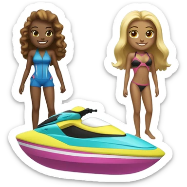 two girls on a jet ski  sticker