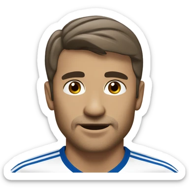 49 y-o soccer player, short hair, small central crest "salt and pepper", dark stubble, subtle rounded face, brown eyes sticker